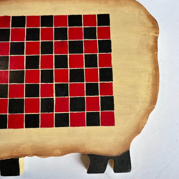 Vintage Sheep Shape Wood Checkerboard Folk Art Game Set 16" x 11" 1993 - Picture 5 of 9
